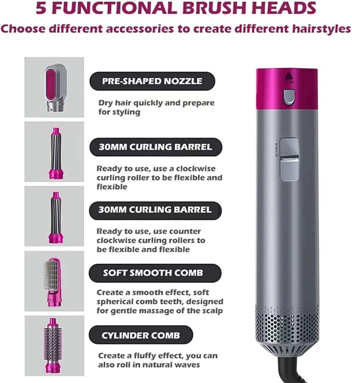 Tech Brizo kukumo5-in-1 Hair Styler & Dryer Set – Hot Air Brush, Curler, Volumizer & Straightener